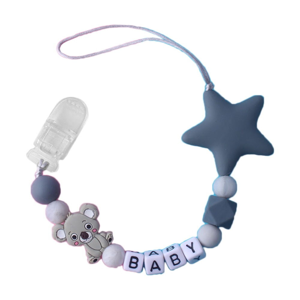 Baby Pacifier Clip - Personalisierte Schnullerkette mit Namen, Tiermotiv, Silikon-Schnullerhalter,
