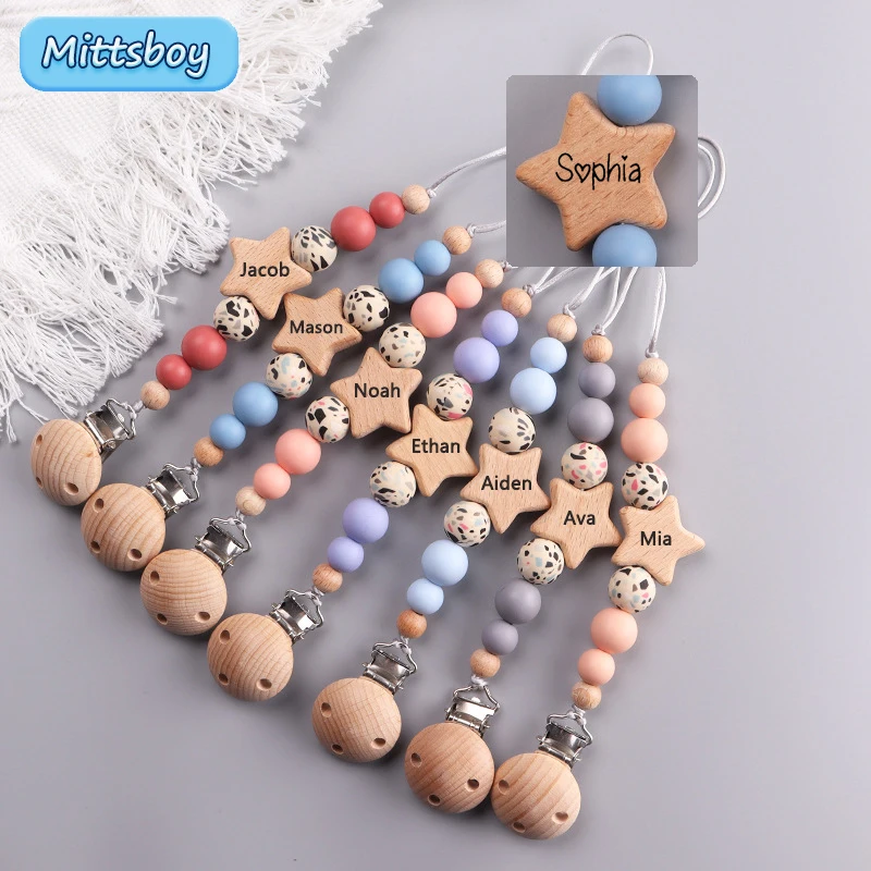 Baby Pacifier Clip - NEUE benutzerdefinierte Name Holz personalisierte Baby